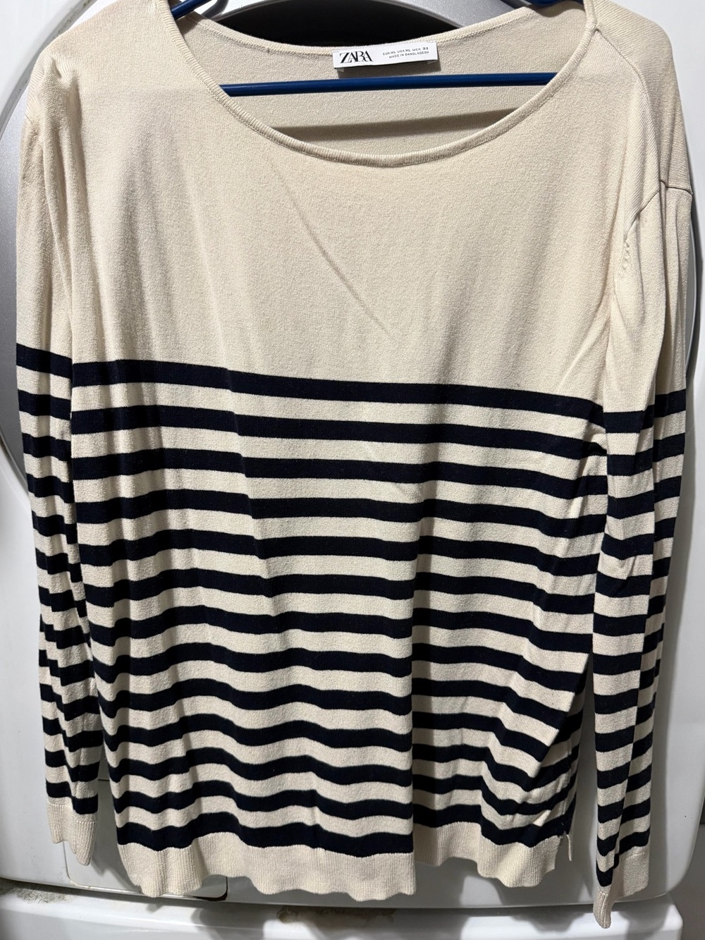 Zara Cream and Black Striped Long Sleeve Tee